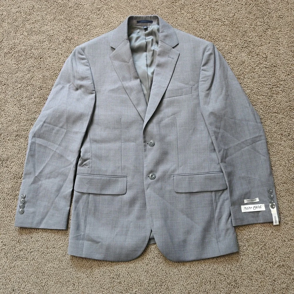 Jos A Bank 1905 Tailored Fit Gray Wool Stretch Suit Jacket Blazer Mens 36S NWT